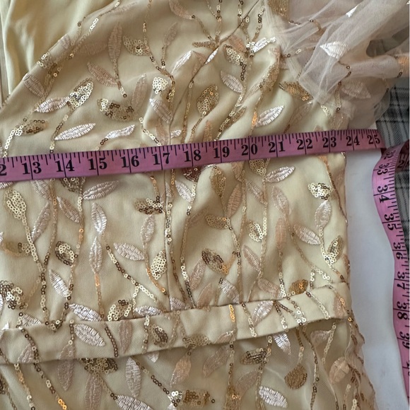 Ever Pretty Gold Shimmery Leaf Embroidered VNeck RuffleSleeves Maxi Dress NWT 2X - Picture 14 of 16